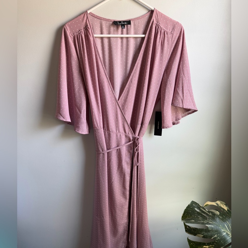 Lulu's Dusty Rose Polka Dot Wrap Maxi Dress